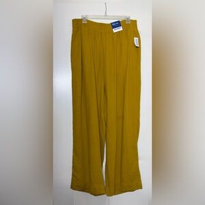 NWT Old Navy Wide Leg Linen Women's High Waisted Pant Elastic Waist Mustard Sz L